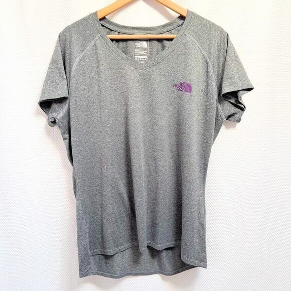 The North Face V Neck T-Shirt Short Sleeves Lightweight Gray Women sz Large - Picture 1 of 9